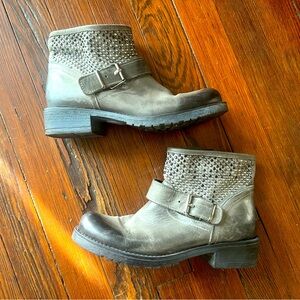 Gray leather distressed metal studded ankle boots size 37 or 6